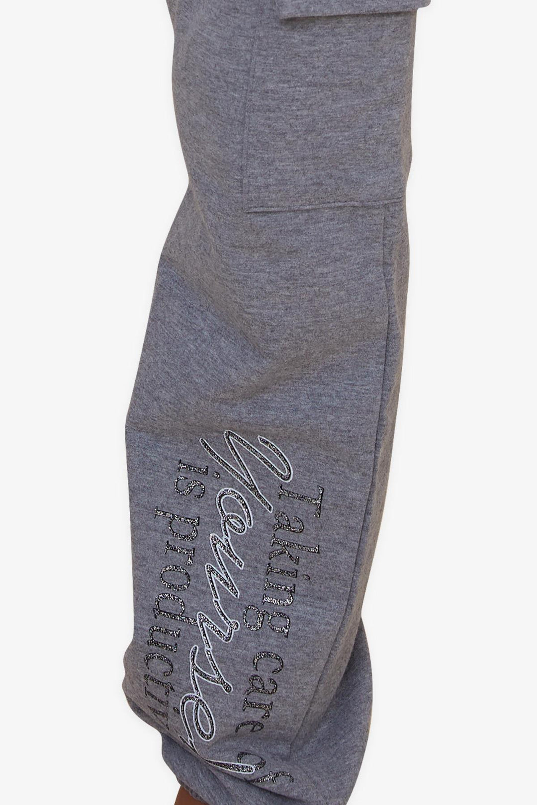 BRE Breeze Girl's Tracksuit with Printed Writing Cargo Pocketed 84 Years, Dark Grey Melange - Stains