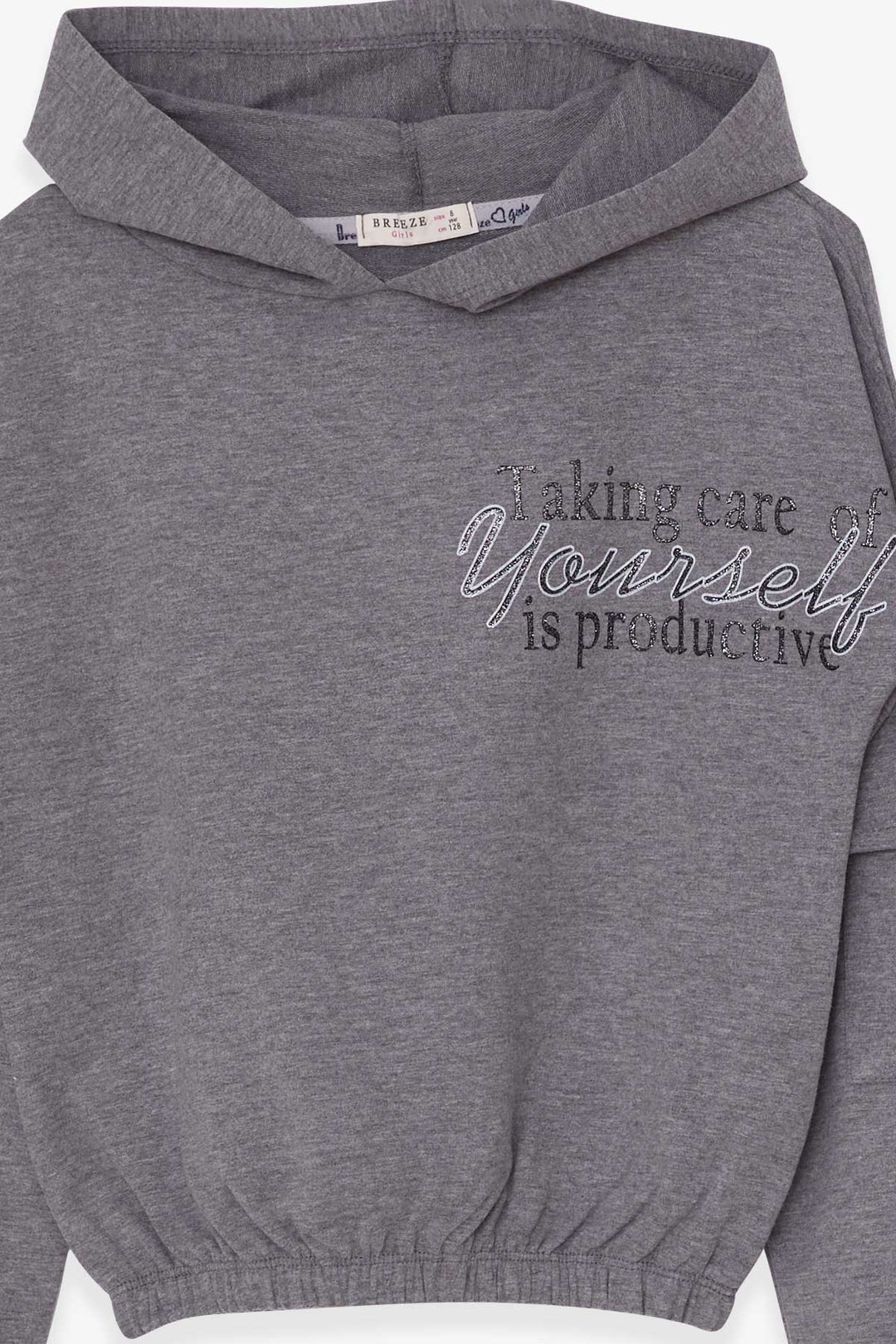 BRE Breeze Girl's Tracksuit with Printed Writing Cargo Pocketed 84 Years, Dark Grey Melange - Stains