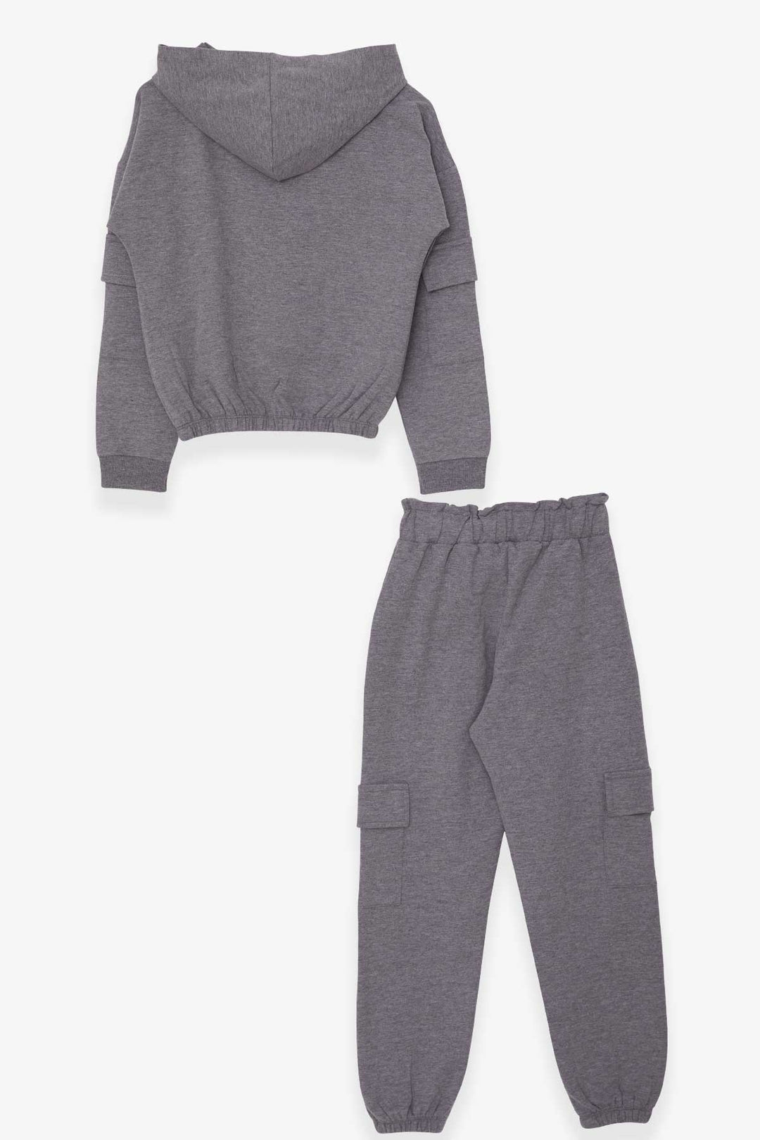 BRE Breeze Girl's Tracksuit with Printed Writing Cargo Pocketed 84 Years, Dark Grey Melange - Stains