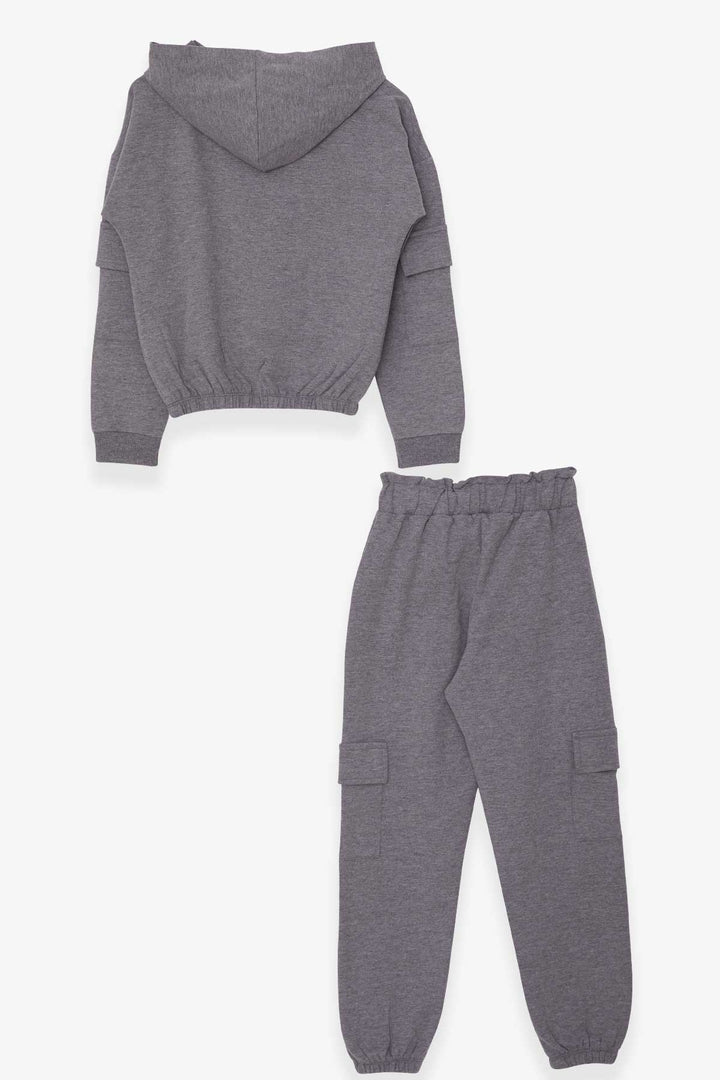 BRE Breeze Girl's Tracksuit with Printed Writing Cargo Pocketed 84 Years, Dark Grey Melange - Stains