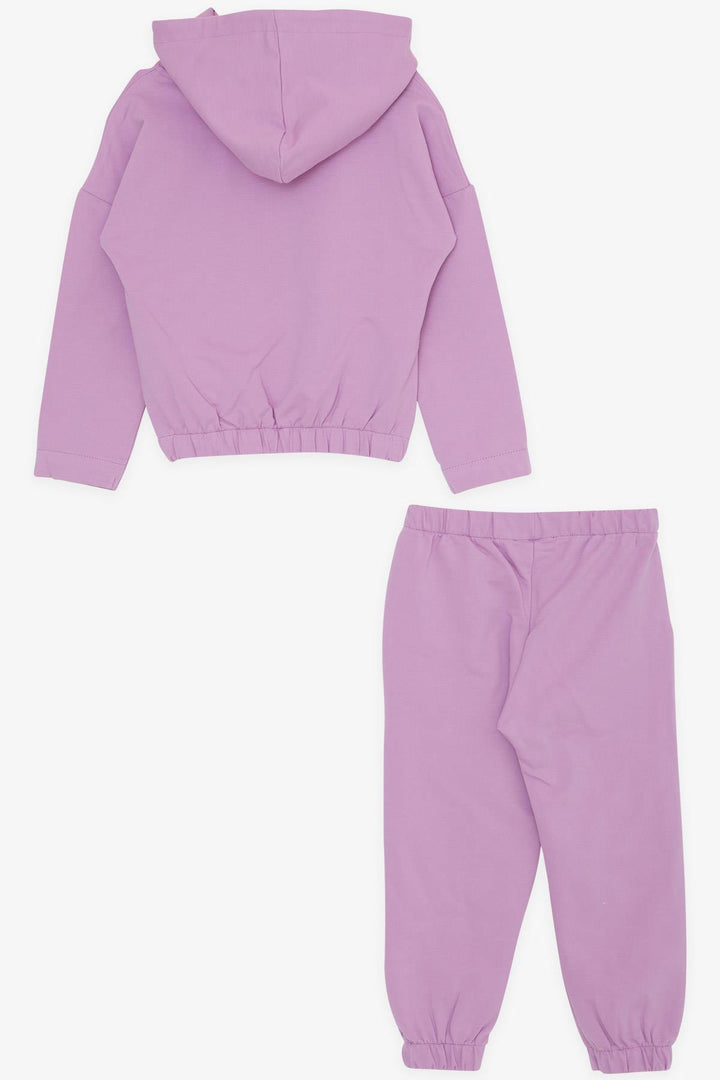 BRE Breeze Girl Child Tracksuit Set with Summer Printed Hooded Pocket 3-7 Years, Lilac - Bagnolet
