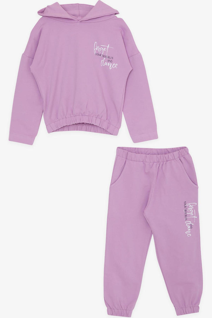 BRE Breeze Girl Child Tracksuit Set with Summer Printed Hooded Pocket 3-7 Years, Lilac - Bagnolet