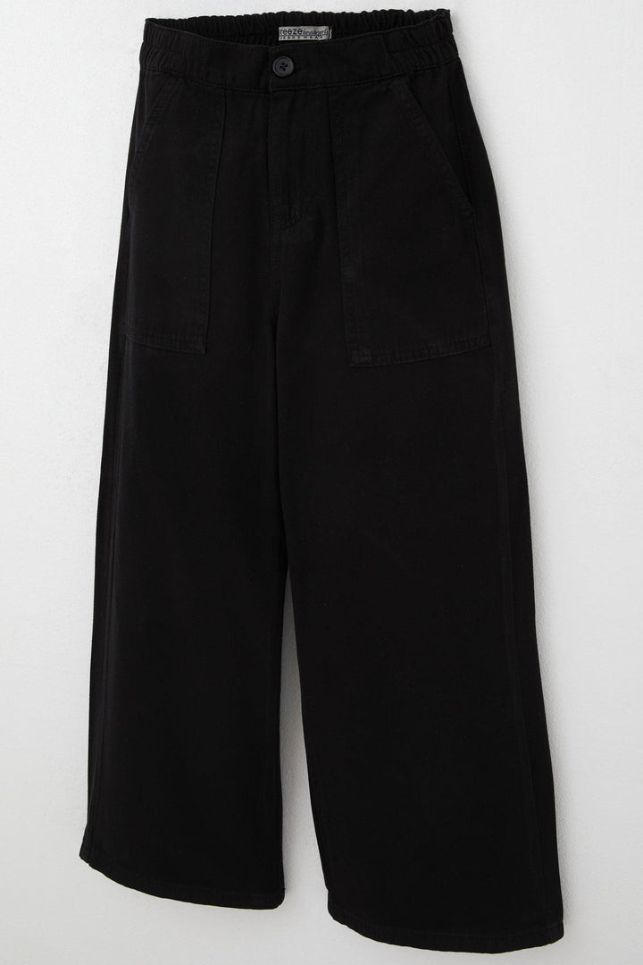 BRE Breeze Girl's Gabardine Pants with Wide Leg Elastic Waistband 5-9 Years, Black - Hereford
