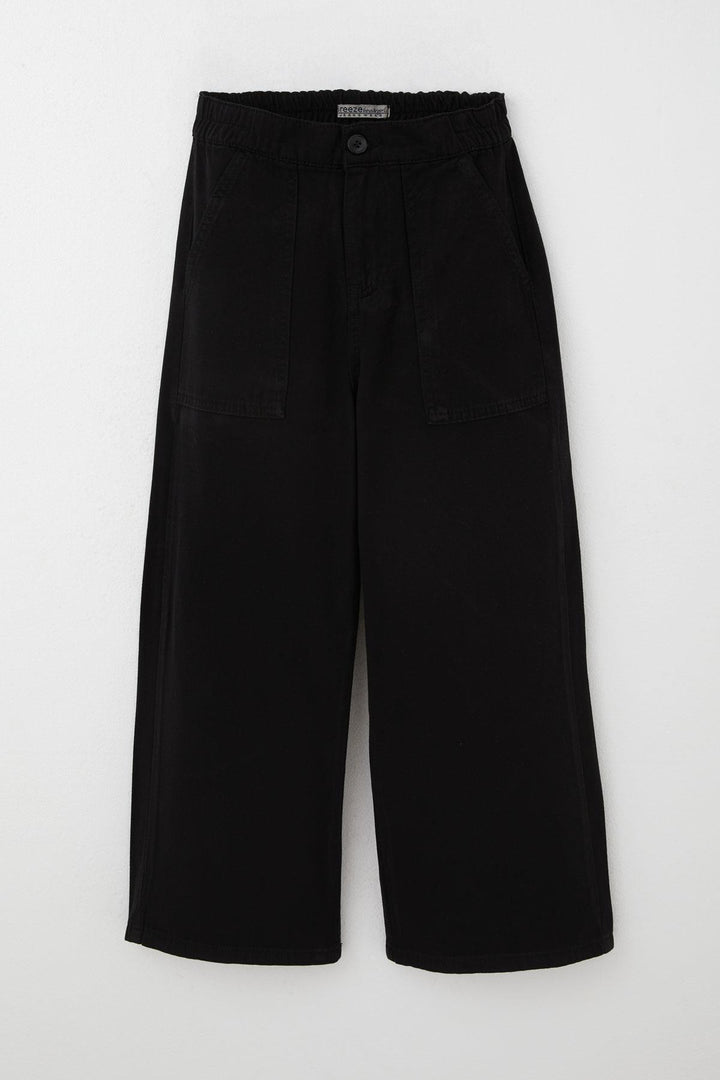 BRE Breeze Girl's Gabardine Pants with Wide Leg Elastic Waistband 5-9 Years, Black - Hereford
