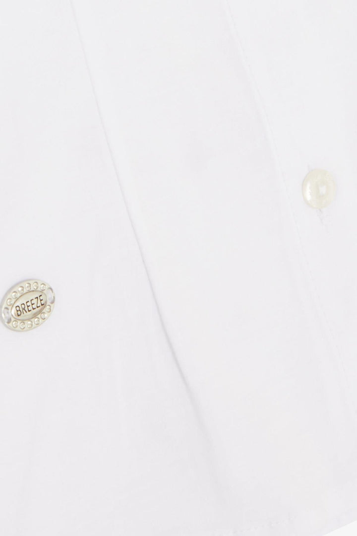 BRE Breeze Girl's Shirt with Buttoned Emblem, 3-7 Years, White - Châtelet