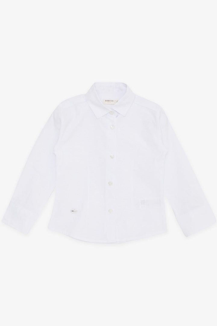 BRE Breeze Girl's Shirt with Buttoned Emblem, 3-7 Years, White - Châtelet