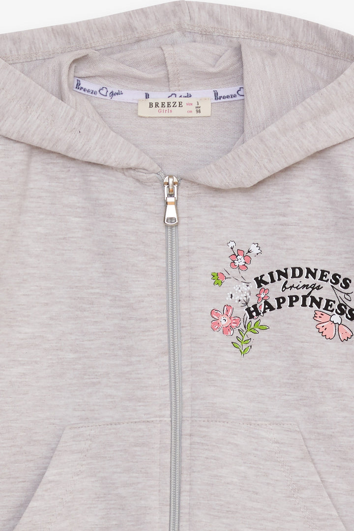 BRE Breeze Girl's Cardigan Flower Printed 1-4 Years, Beige Melange - L’Aquila