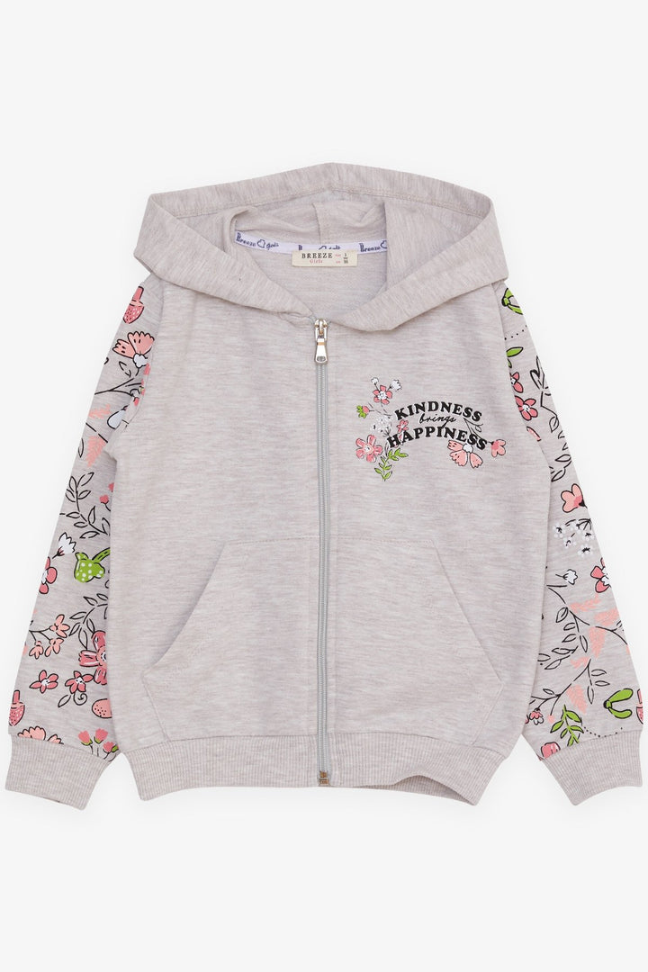 BRE Breeze Girl's Cardigan Flower Printed 1-4 Years, Beige Melange - L’Aquila