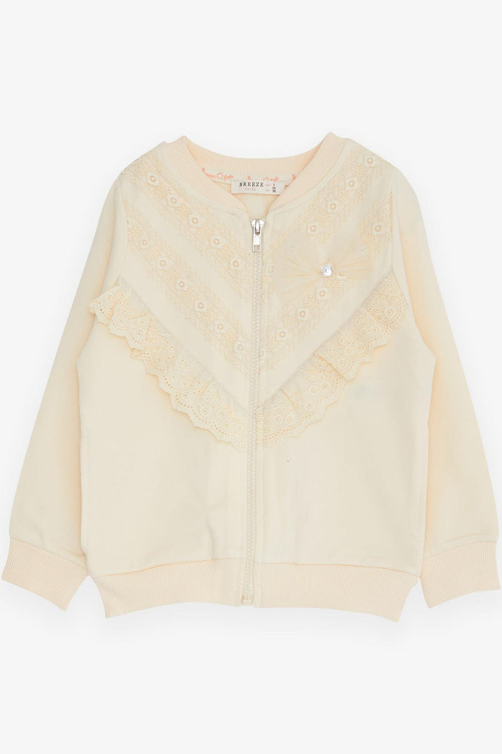 BRE Breeze Girl's Cardigan with Lace, 3-7 Years, Cream - Heist-op-den-Berg