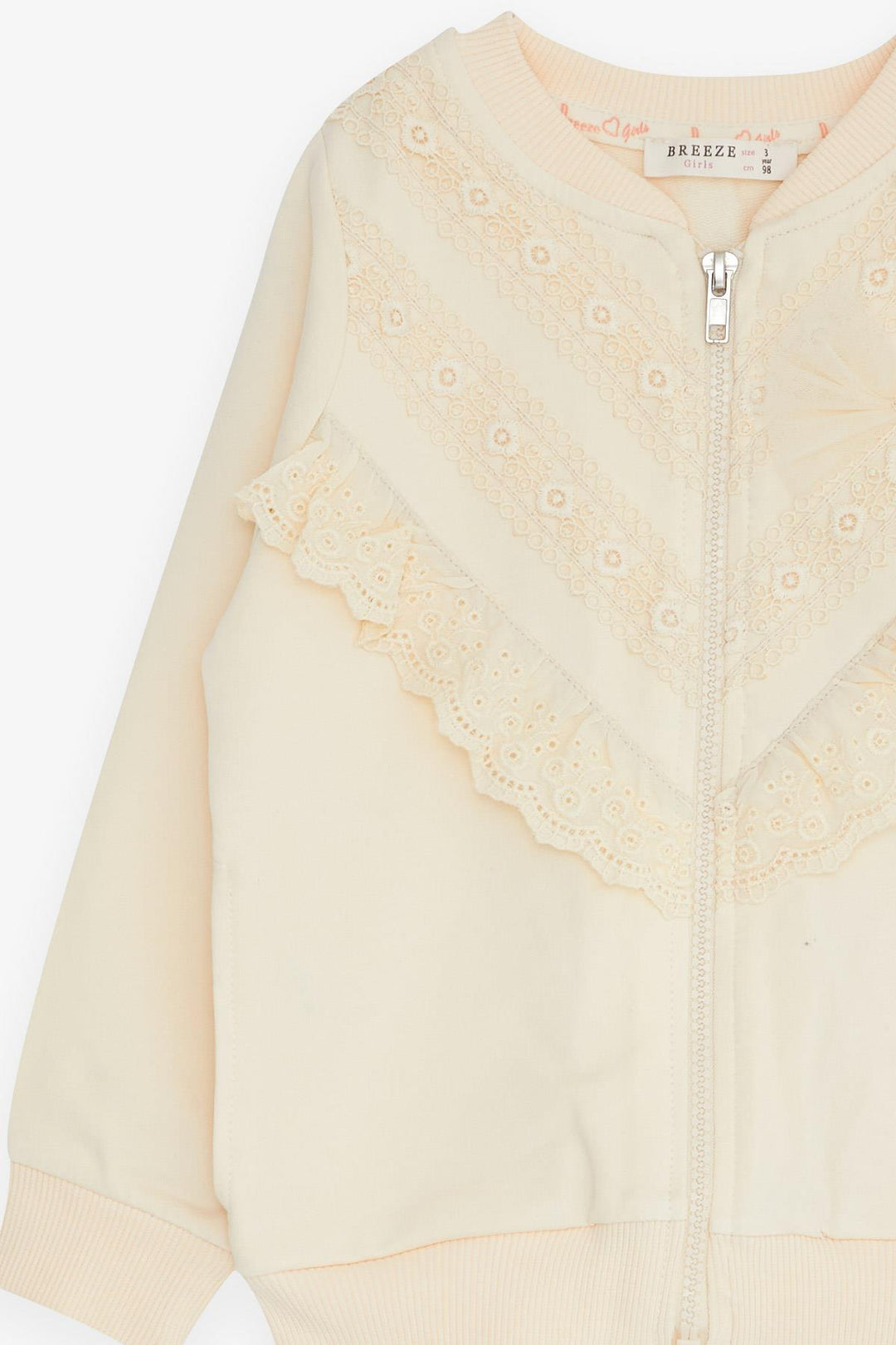 BRE Breeze Girl's Cardigan with Lace, 3-7 Years, Cream - Heist-op-den-Berg