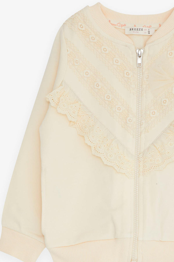 BRE Breeze Girl's Cardigan with Lace, 3-7 Years, Cream - Heist-op-den-Berg