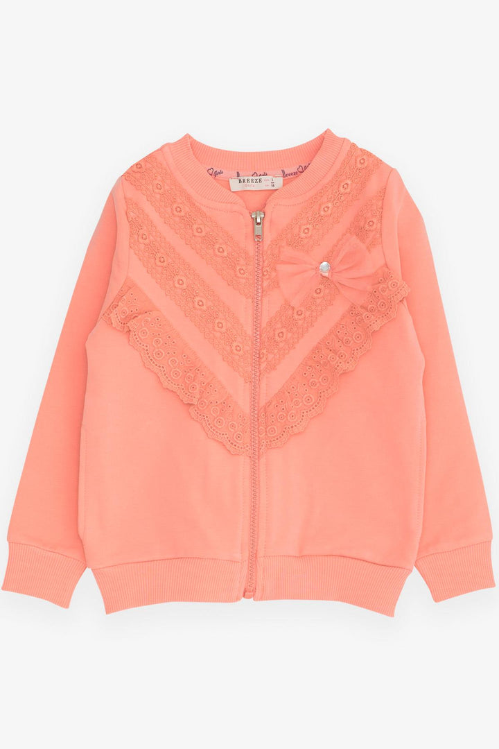 BRE Breeze Girl's Cardigan with Lace, 3-7 Years, Salmon - Lompoc