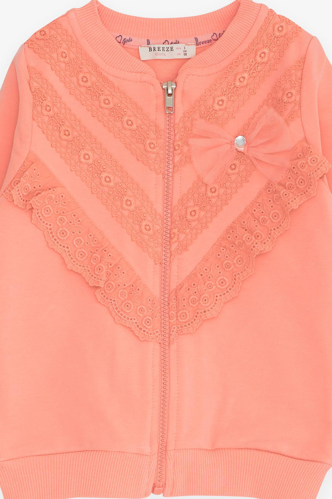 BRE Breeze Girl's Cardigan with Lace, 3-7 Years, Salmon - Lompoc