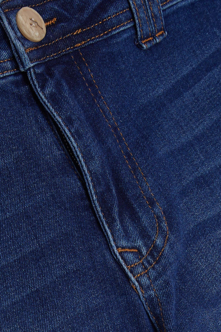 BRE Breeze Girl's Jeans Buttoned Back Pocket Spanish Hem 94 Years, Dark Blue - Glendale