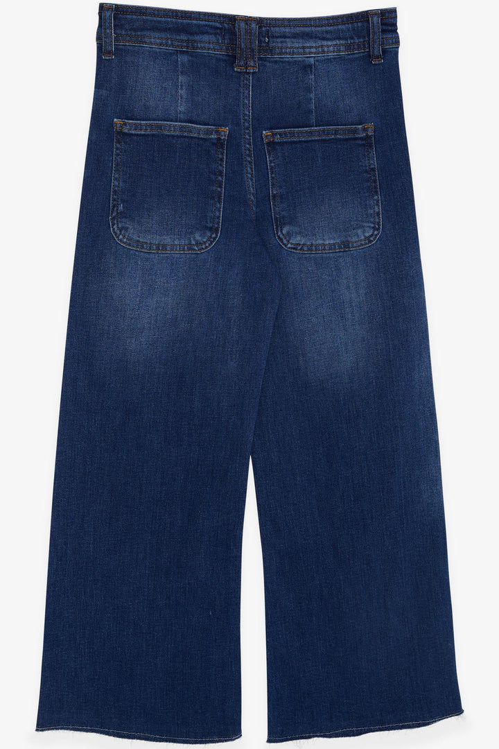 BRE Breeze Girl's Jeans Buttoned Back Pocket Spanish Hem 94 Years, Dark Blue - Glendale