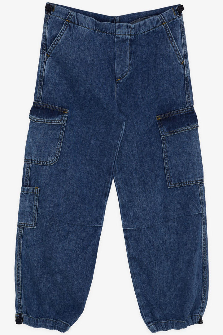 BRE Breeze Girl's Jeans Cargo Pants with Elastic Waistband and Cuffs 94 Years, Blue - Tustin