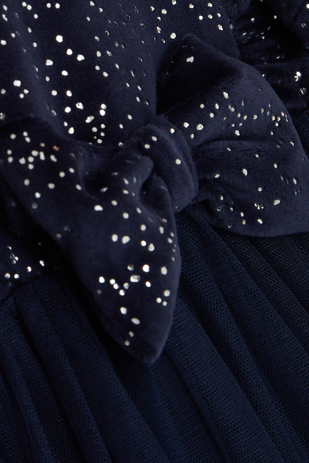 BRE Breeze Girl Child Velvet Dress with Bow Glitter Tulle 3-8 Years, Navy Blue - Vista