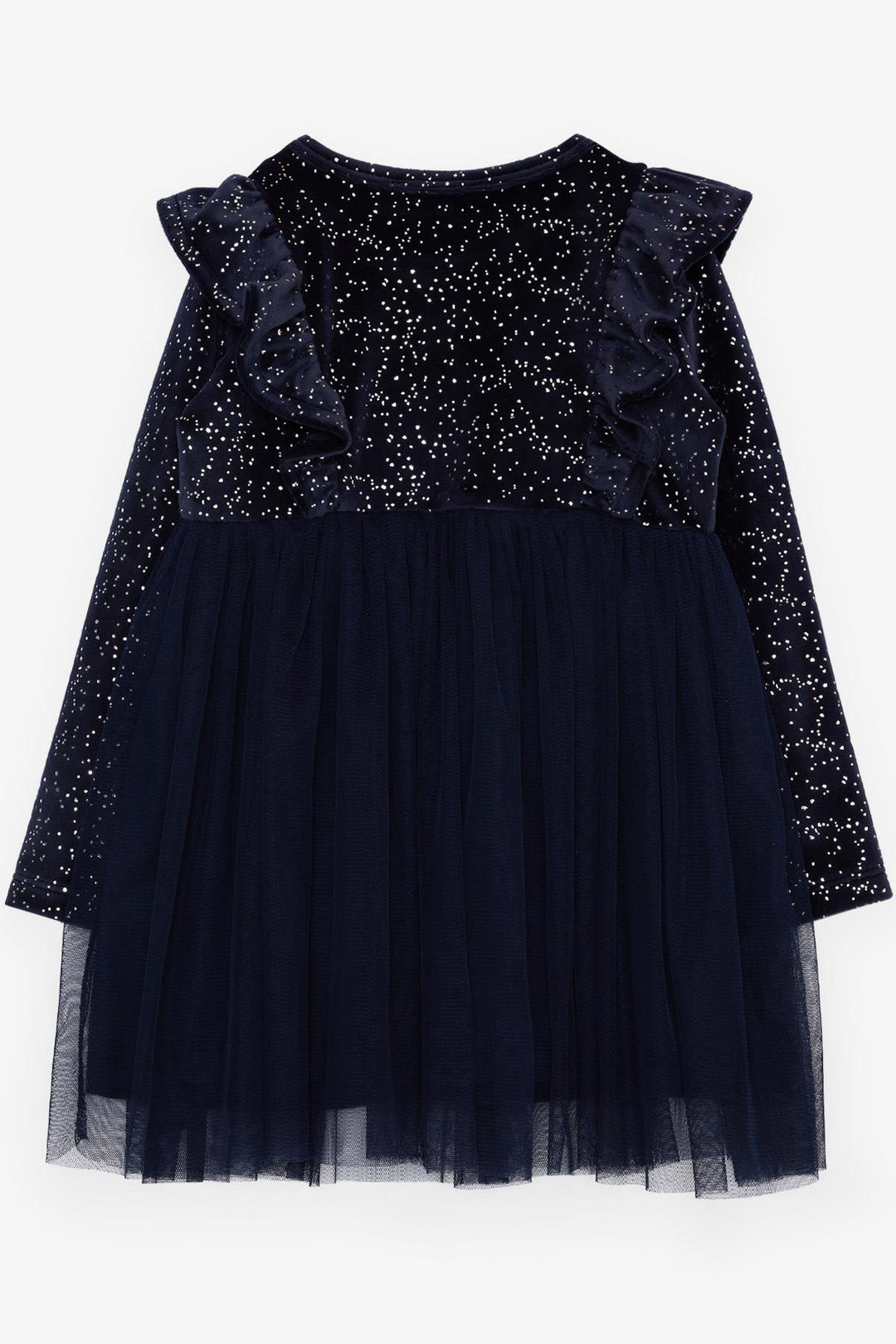 BRE Breeze Girl Child Velvet Dress with Bow Glitter Tulle 3-8 Years, Navy Blue - Vista