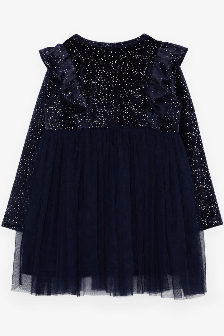BRE Breeze Girl Child Velvet Dress with Bow Glitter Tulle 3-8 Years, Navy Blue - Vista