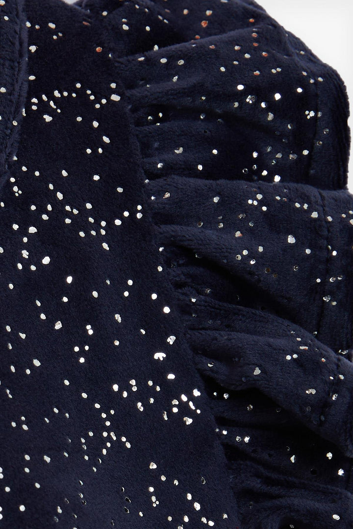 BRE Breeze Girl Child Velvet Dress with Bow Glitter Tulle 3-8 Years, Navy Blue - Vista