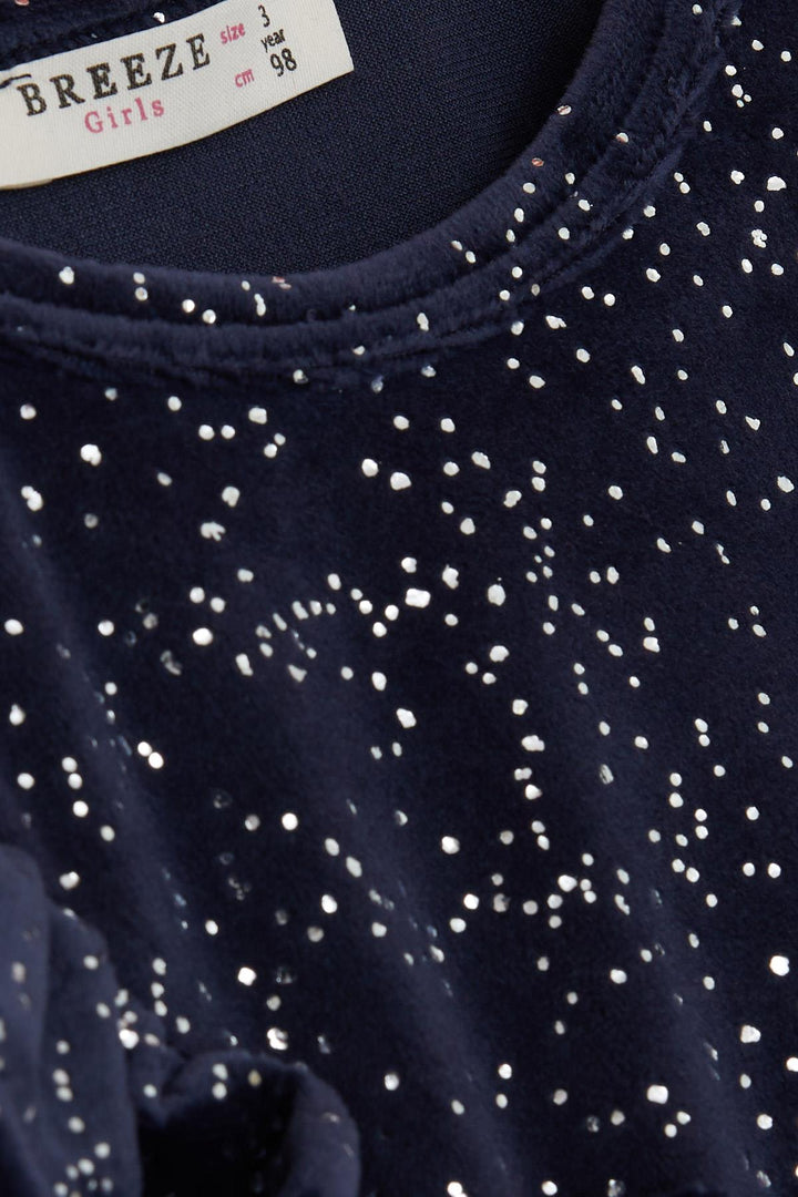 BRE Breeze Girl Child Velvet Dress with Bow Glitter Tulle 3-8 Years, Navy Blue - Vista