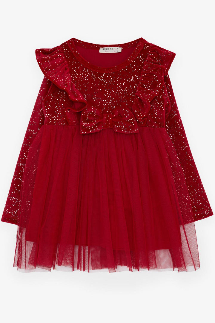 BRE Breeze Girl Child Velvet Dress with Bow Glitter Tulle 3-8 Years, Red - Olympia