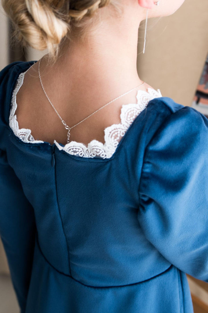 BRE Breeze Girl Child Velvet Dress Collar Lace Back Zipper 62 Years, Navy Blue - Hamilton