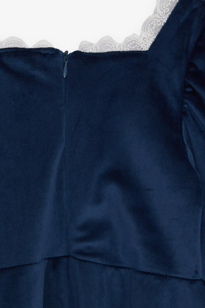 BRE Breeze Girl Child Velvet Dress Collar Lace Back Zipper 62 Years, Navy Blue - Hamilton