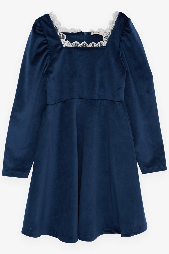 BRE Breeze Girl Child Velvet Dress Collar Lace Back Zipper 62 Years, Navy Blue - Hamilton