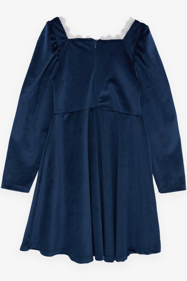 BRE Breeze Girl Child Velvet Dress Collar Lace Back Zipper 62 Years, Navy Blue - Hamilton