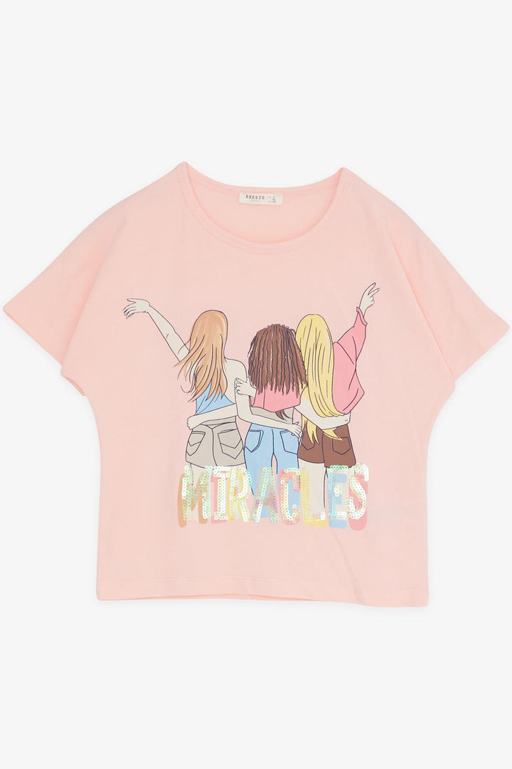BRE Breeze Girl Child Capri Set with Friend Theme Sequins 62 Years, Powder - Aalst