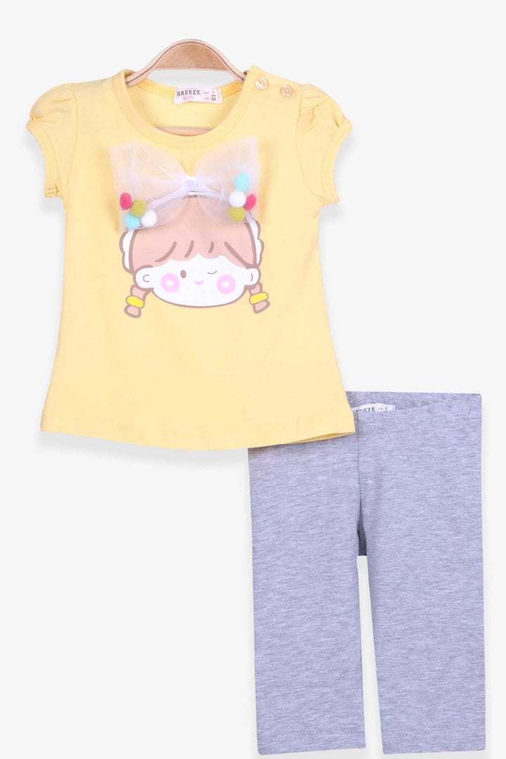 BRE Breeze Girl Capri Leggings Set with Bow and Pom Pom, Yellow, 1-4 Years - Orangeville
