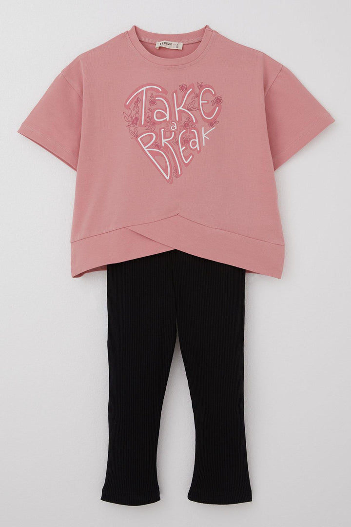 BRE Breeze Girl Capri Leggings Set with Cross Detail and Printed Text, 84 Years, Pink - Ciudad de Melilla