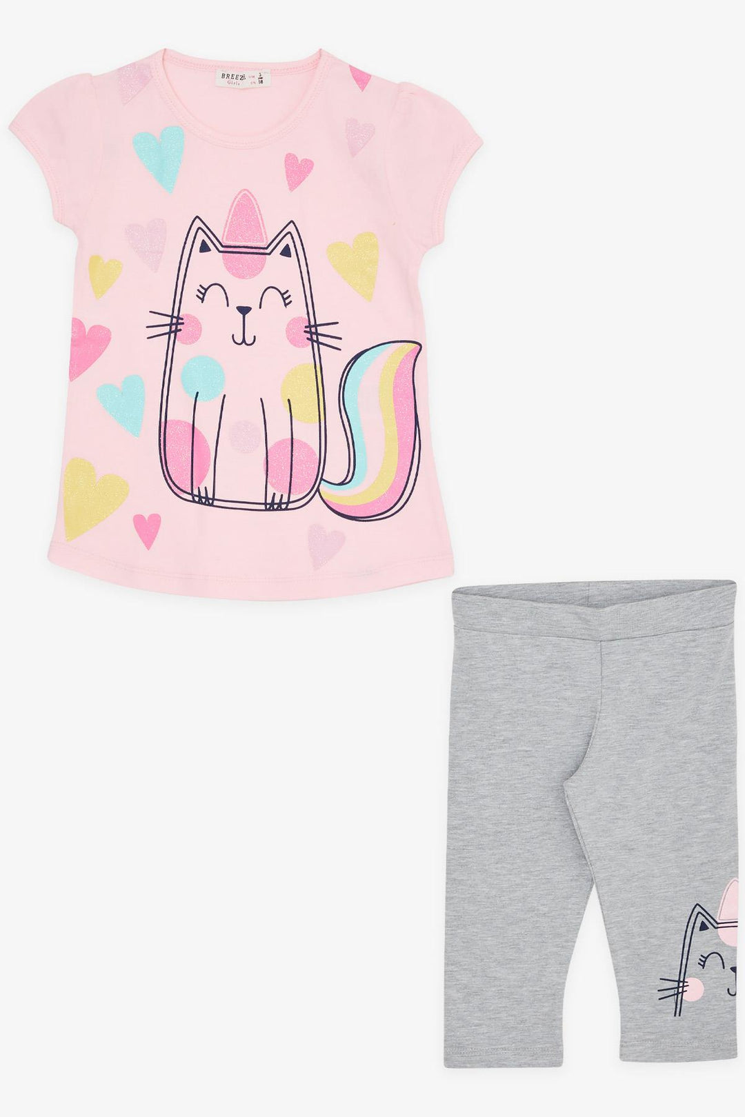BRE Breeze Girl Child Leggings Set with Glittery Kitten Print, 1.5-5 Years, Powder - New Bedford