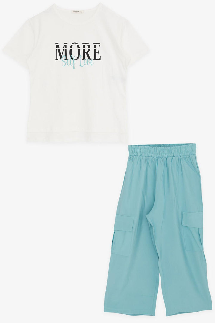 BRE Breeze Girl's Capricious Set with Printed Writing Cargo Pocketed 94 Years, Ecru - East Orange
