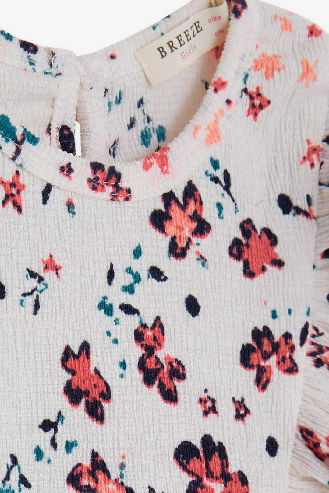BRE Breeze Girl's Short Sleeve Dress with Flower Patterned Frilly Sleeves and Ruffle Trim, 3-8 Years, Ecru - Năvodari