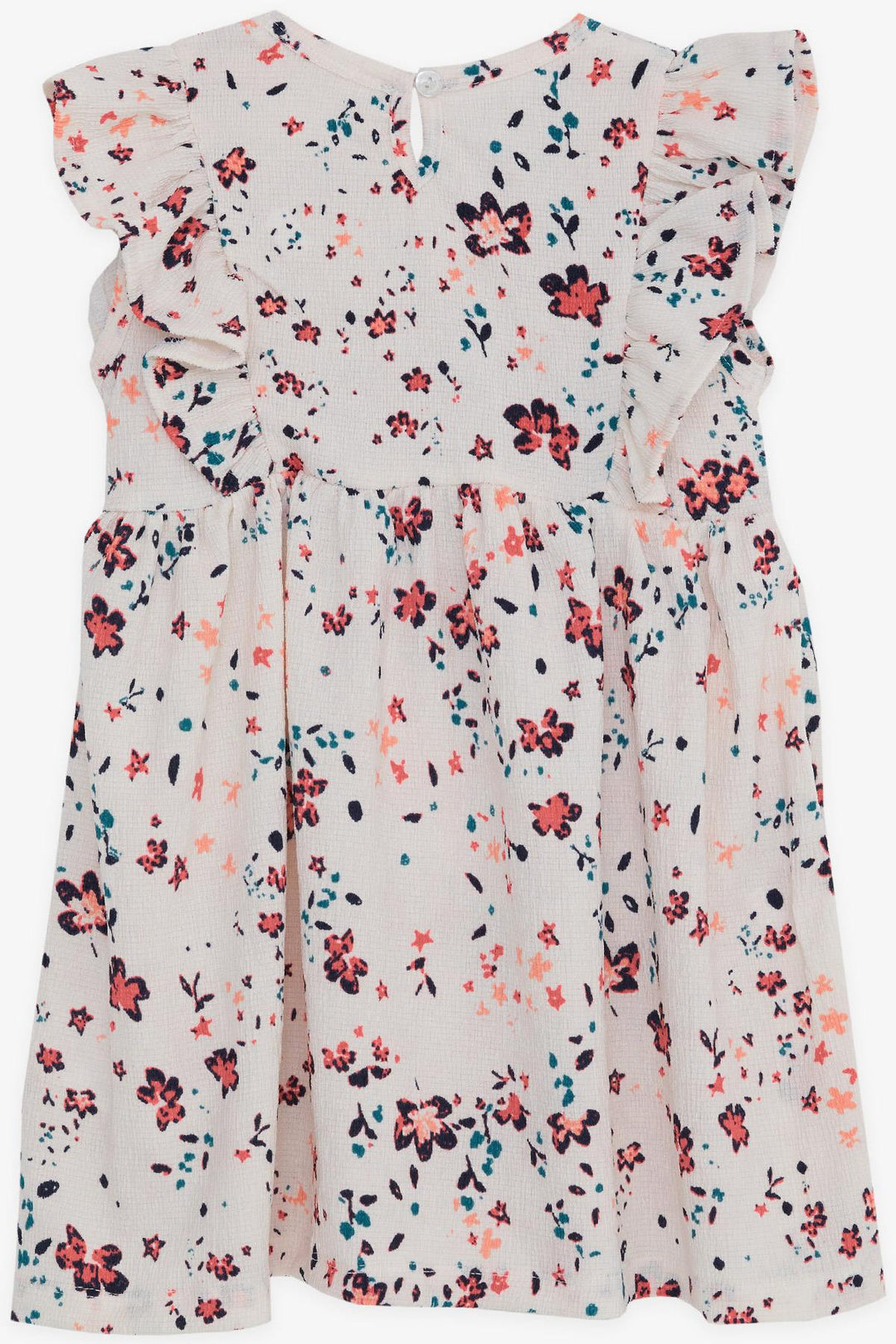 BRE Breeze Girl's Short Sleeve Dress with Flower Patterned Frilly Sleeves and Ruffle Trim, 3-8 Years, Ecru - Năvodari