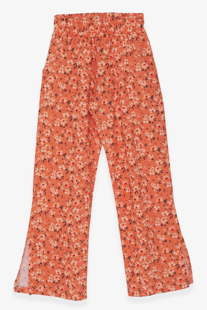 BRE Breeze Girl's Floral Patterned Pants with Slits at the Hem, 84 Years, Orange - Girona