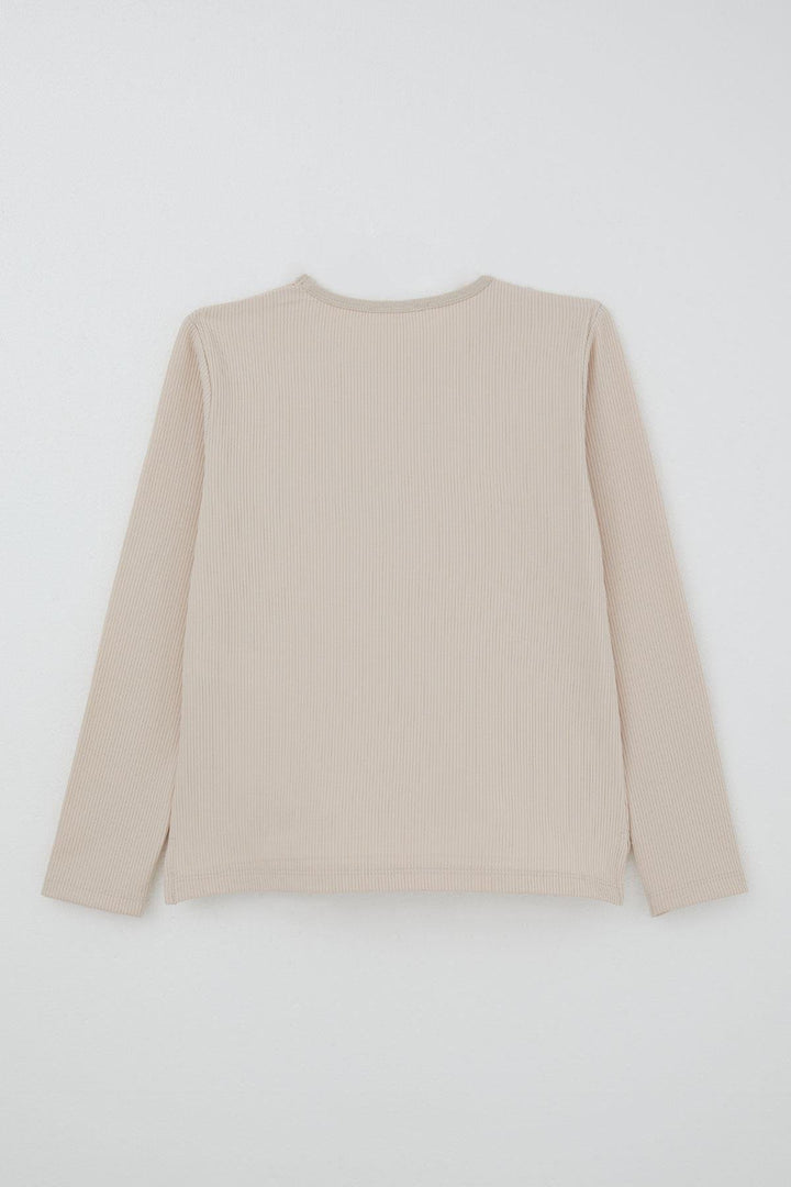 BRE Breeze Girl's Pants Set with Embroidered Summer Writing, 5-9 Years, Beige - San Pedro Mixtepec