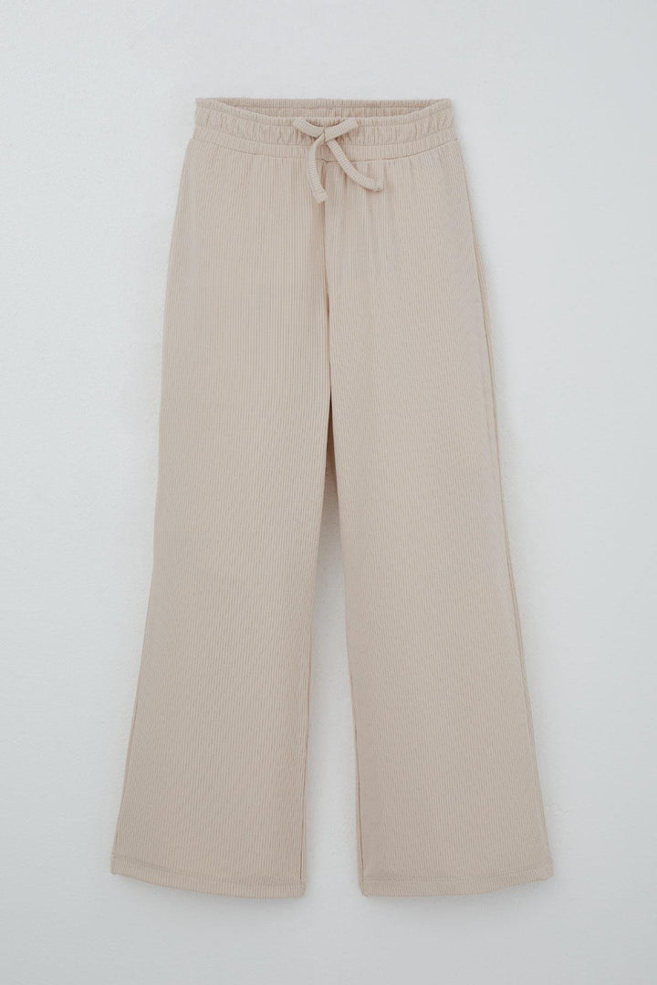 BRE Breeze Girl's Pants Set with Embroidered Summer Writing, 5-9 Years, Beige - San Pedro Mixtepec