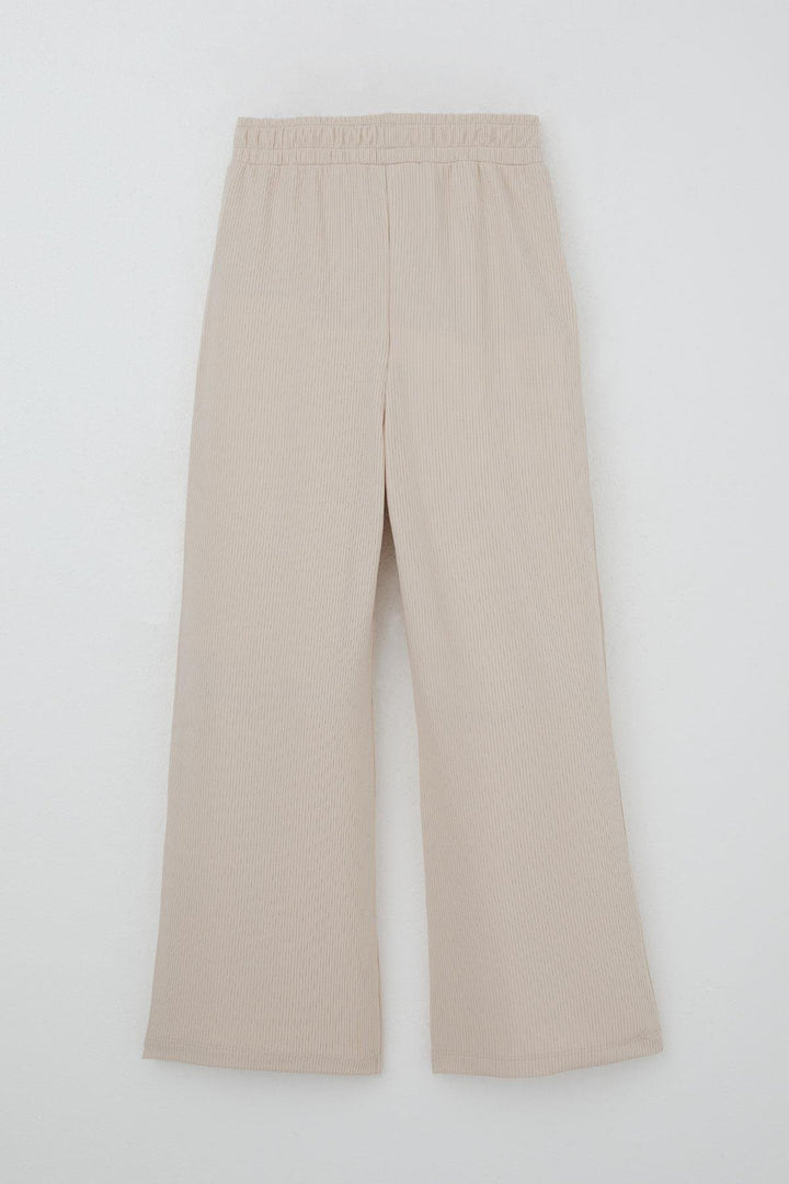 BRE Breeze Girl's Pants Set with Embroidered Summer Writing, 5-9 Years, Beige - San Pedro Mixtepec