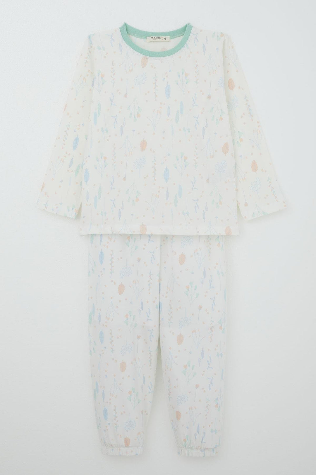 BRE Breeze Girl's Pajama Set Spring Whisper Colorful Leaf Patterned 4-8 Years, Ecru - Arrecife