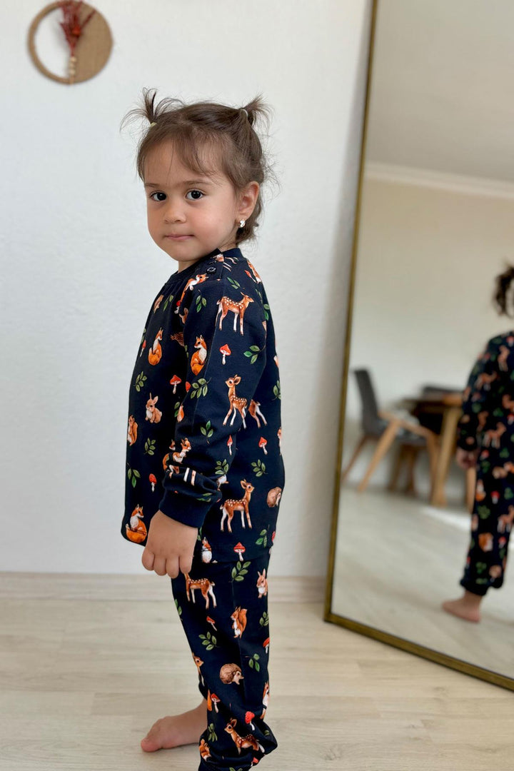 BRE Breeze Girl's Pyjama Set Forest Themed Cute Animals 1-4 Years, Anthracite - Saanich