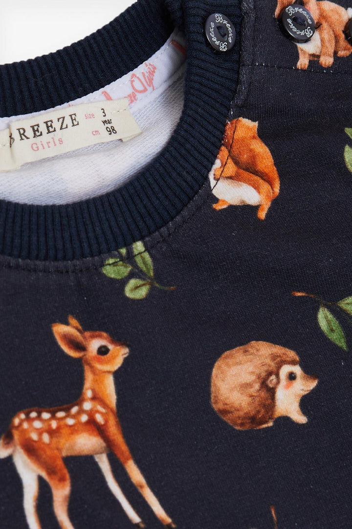 BRE Breeze Girl's Pyjama Set Forest Themed Cute Animals 1-4 Years, Anthracite - Saanich