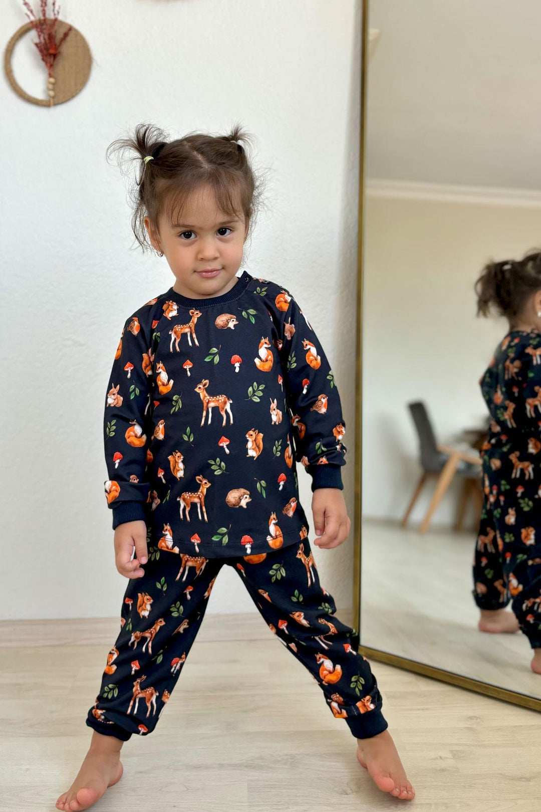 BRE Breeze Girl's Pyjama Set Forest Themed Cute Animals 1-4 Years, Anthracite - Saanich