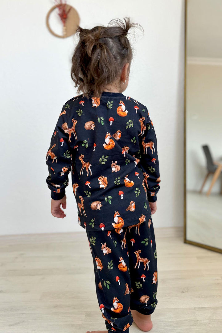 BRE Breeze Girl's Pyjama Set Forest Themed Cute Animals 1-4 Years, Anthracite - Saanich
