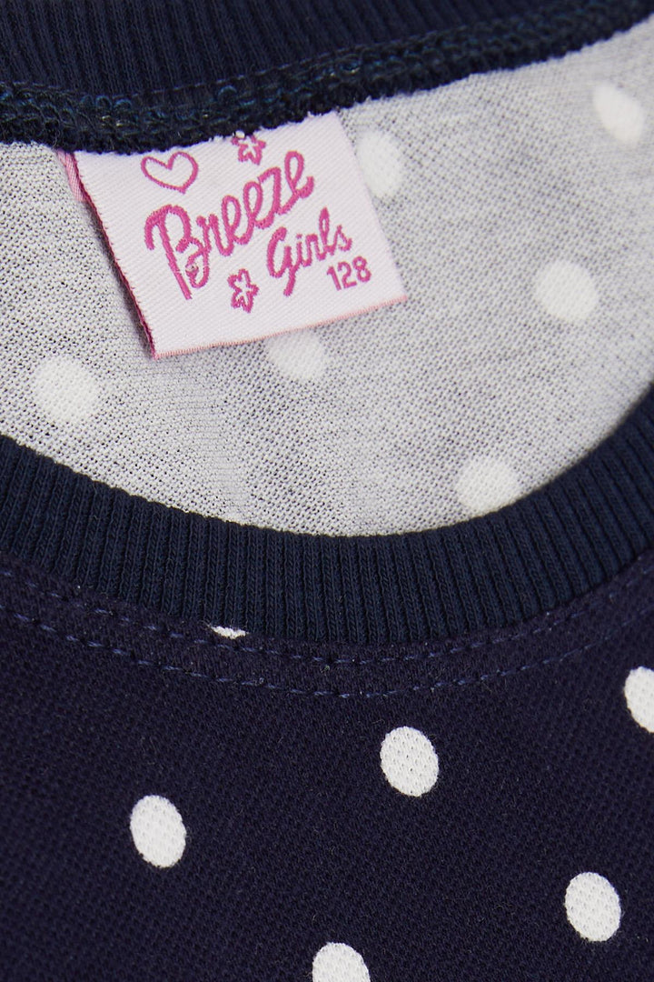 BRE Breeze Girl's Pajama Set with Polka Dot Pattern, 4-8 Years, Navy Blue - Rocklin