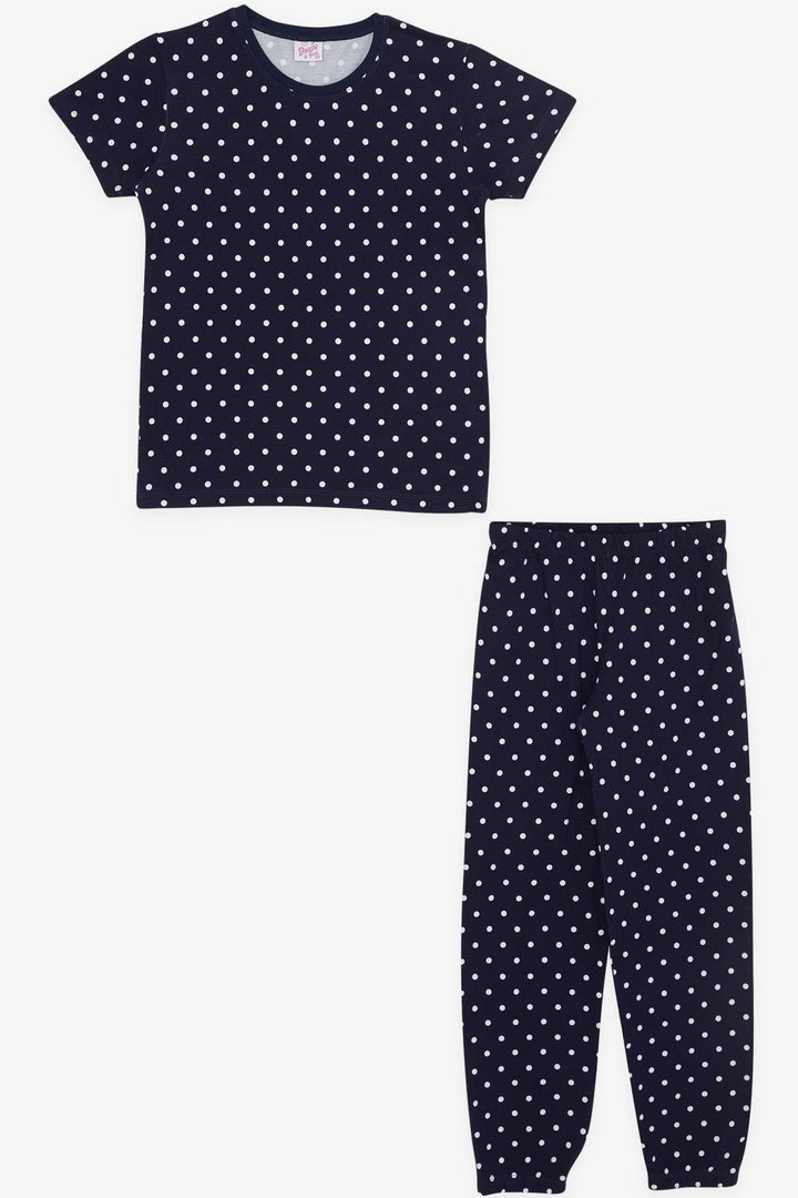 BRE Breeze Girl's Pajama Set with Polka Dot Pattern, 4-8 Years, Navy Blue - Rocklin