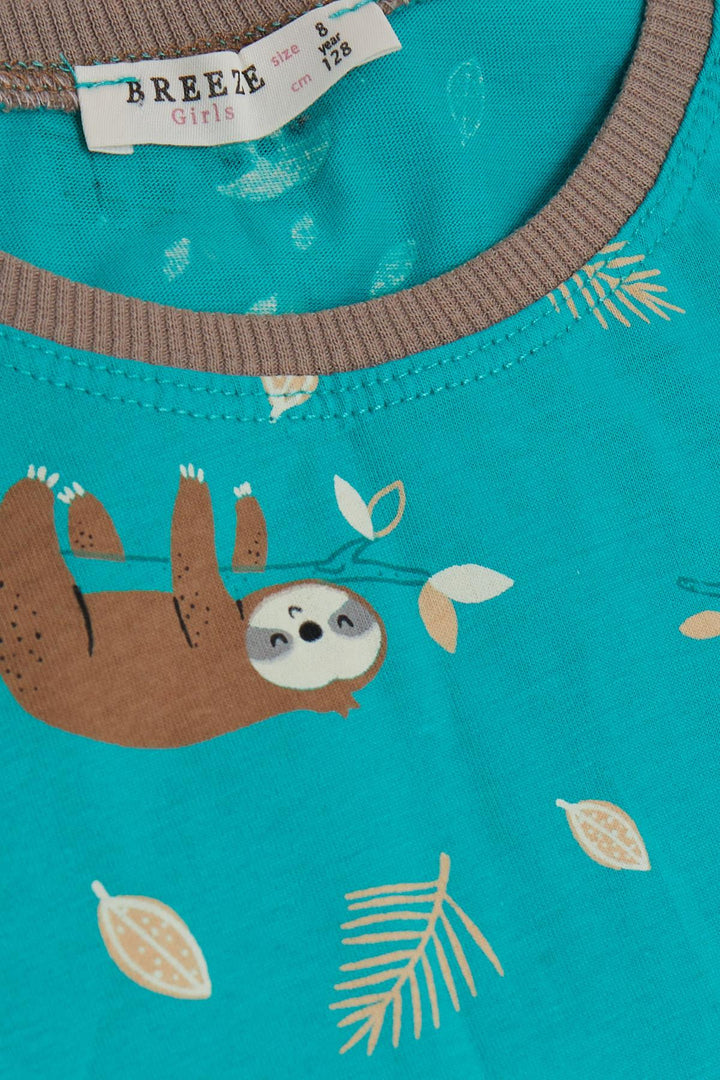 BRE Breeze Girl's Pyjama Set Lazy Animal Patterned 5-9 Years, Green - Milpitas