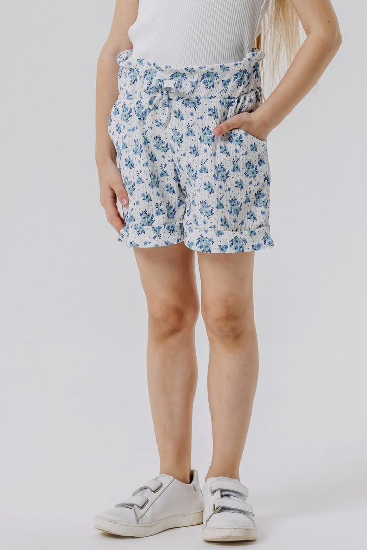 BRE Breeze Girl's Shorts with Floral Bow Elastic Waistband 84 Years, White - Hofheim